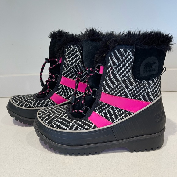 $85 Sorel Waterproof Black Pink Tweed Size 5 Winter Boots NY2424-010 Tivoli II - Picture 2 of 11